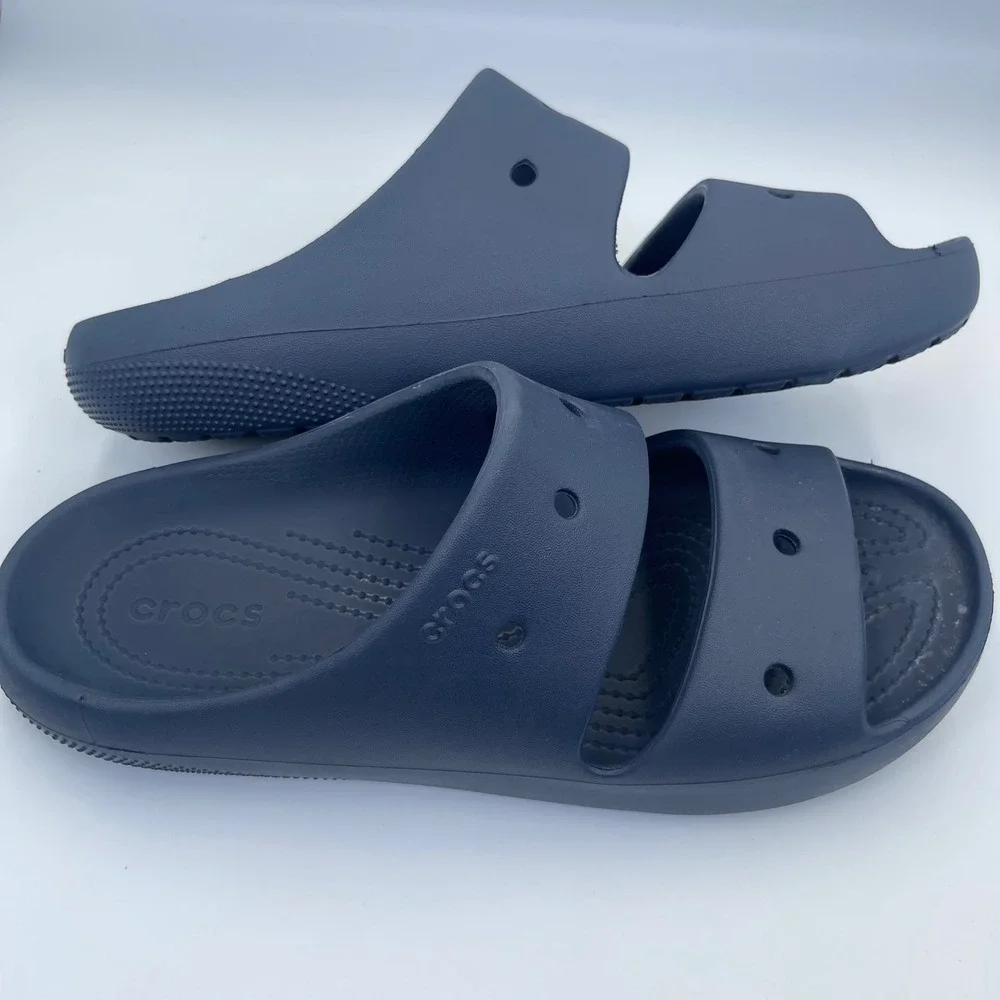Crocs Classic Double Band Slide Sandals Navy Men's 10 Women's 12 Comfort Casual